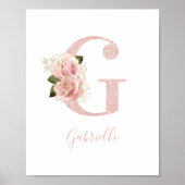 Girl Pale Rose Gold Glitzer Floral Monogram G Poster (Vorne)