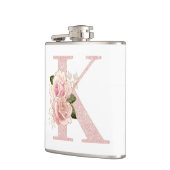 Girl Pale Rose Gold Glitzer Floral Monogram K Flachmann (Links)