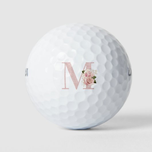 Girl Pale Rose Gold Glitzer Floral Monogram M Golfball (Vorderseite)