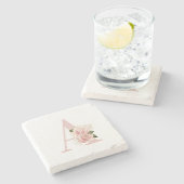 Girl Pale Rose Gold Glitzer Floral Monogramm A Steinuntersetzer (Seitenansicht)