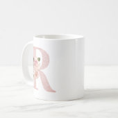 Girl Pale Rose Gold Glitzer Floral R Monogramm Kaffeetasse (Vorderseite Links)