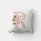 Girl Pale Rose Gold Glitzer Floral R Monogramm Kissen (Vorderseite)