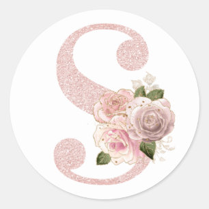 Girl Pale Rose Gold Glitzer Floral S Monogramm Runder Aufkleber