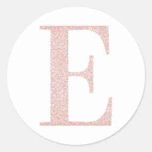 Girl Pale Rose Gold Glitzer Monogram E Runder Aufkleber