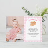 Girl Pancake Frühstück 1. Geburtstag Foto Dankeskarte (Stehend Vorderseite)