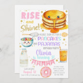 Girl pancakes and pajama birthday party invite. einladung (Vorne/Hinten)