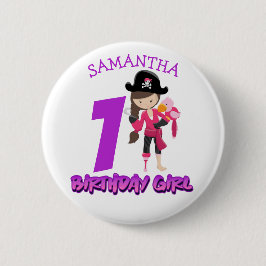 Girl Parrot 1. Geburtstag Party Pirat Classic Rou Button