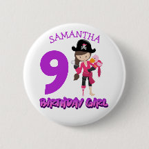 Girl Parrot Birthday Party Pirat Button