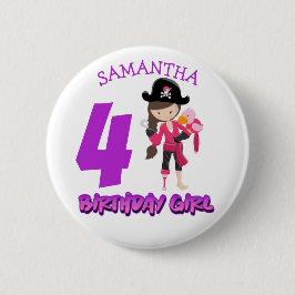 Girl Parrot Birthday Party Pirat Button