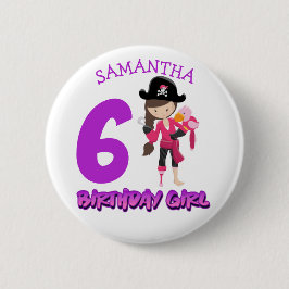Girl Parrot Birthday Party Pirat Button