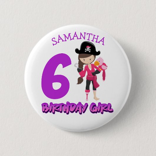Girl Parrot Birthday Party Pirat Button (Vorderseite)