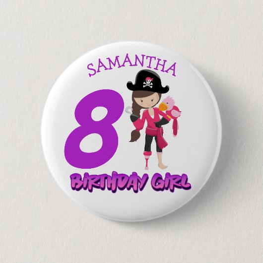 Girl Parrot Birthday Party Pirat Button (Vorderseite)
