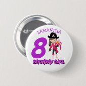 Girl Parrot Birthday Party Pirat Button (Vorne & Hinten)