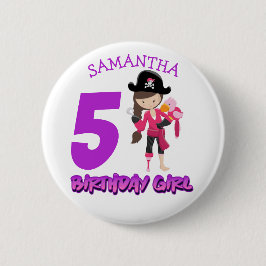 Girl Parrot Birthday Party Pirat Button