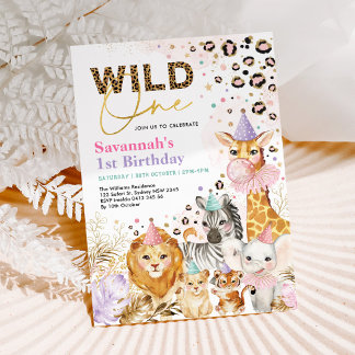 Girl Party Tiere Leopard Print Wild Ein Geburtstag Einladung