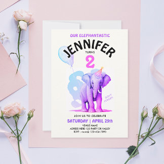 Girl Pastel Elephant Watercolor Geburtstagsparty Einladung