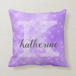 Girl Pastel Lavendel Lila Sparkle Monogramm Name Kissen