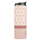 Girl Pastel Peach Herz Blume Muster & Monogramm Thermosbecher (Nach links gedreht)