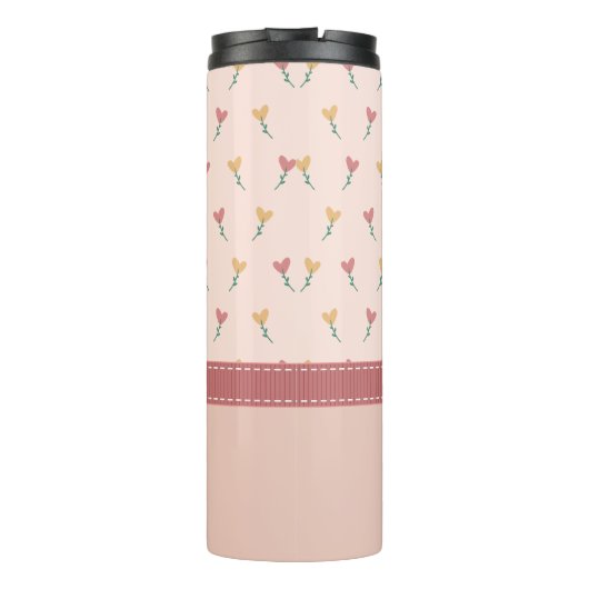 Girl Pastel Peach Herz Blume Muster & Monogramm Thermosbecher (Rückseite)