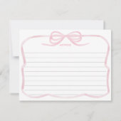 Girl Pastel Pink Bow Brautparty Rezept Karte (Rückseite)