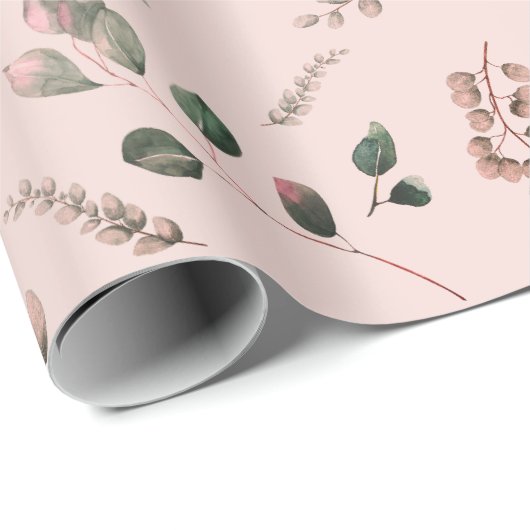 Girl Pastel Pink & Green Eukalyptus Wasserfarbe Geschenkpapier (Rolleneckpunkt)