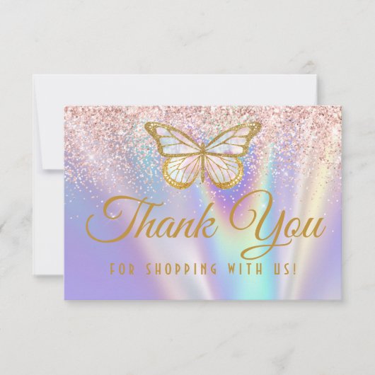 Girl Pastel Pink Lilac Butterfly Glitzer Sprinkle Dankeskarte (Vorderseite)