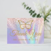 Girl Pastel Pink Lilac Butterfly Glitzer Sprinkle Dankeskarte (Stehend Vorderseite)