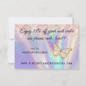 Girl Pastel Pink Lilac Butterfly Glitzer Sprinkle Dankeskarte (Rückseite)