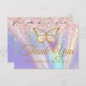 Girl Pastel Pink Lilac Butterfly Glitzer Sprinkle Dankeskarte (Vorne/Hinten)