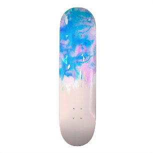 Girl Pastel Pink und Blue Watercolor Tropfen Skateboard