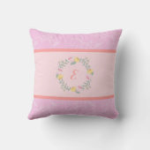 Girl Pastel Pink und Lavender Floral Monogram Kid Kissen (Rückseite)