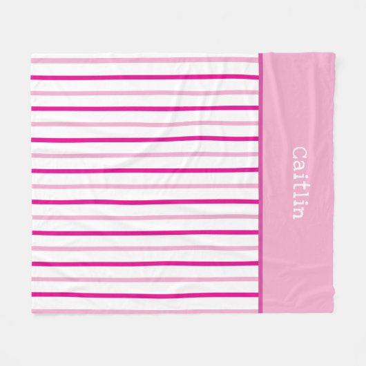 Girl Pastel Pink White Stripes Name Fleecedecke (Vorderseite (Horizontal))