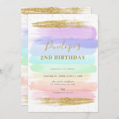 Girl Pastel Rainbow 2. Geburtstag Einladung (Vorne/Hinten)