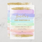 Girl Pastel Rainbow 3. Geburtstag Einladung (Vorne/Hinten)