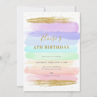 Girl Pastel Rainbow 4. Geburtstag Einladung