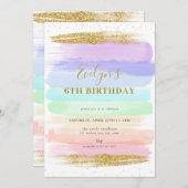 Girl Pastel Rainbow 6. Geburtstag Einladung (Vorne/Hinten)