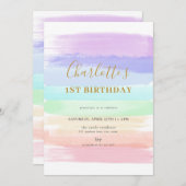 Girl Pastel Rainbow Erster Geburtstag Einladung (Vorne/Hinten)