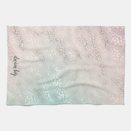 Girl Peach Aqua Gefärbte Krawatte Silberleopard Pr Geschirrtuch (Horizontal)