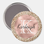 Girl Peach Brown Leopard Print Monogram Magnet (Vorderseite/Rückseite)