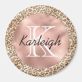 Girl Peach Brown Leopard Print Monogram Magnet (Vorne)