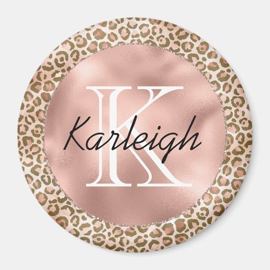 Girl Peach Brown Leopard Print Monogram Magnet (Vorne)