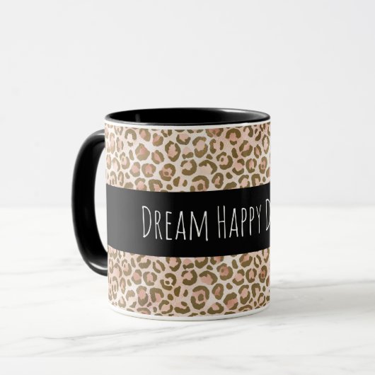 Girl Peach Brown Leopard Print Personalisiert Tasse (Vorderseite Links)