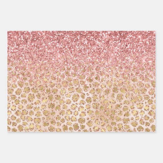 Girl Peach Gold Leopard Print Pink Glitzer Glitzy Geschenkpapier Set (Vorderseite)