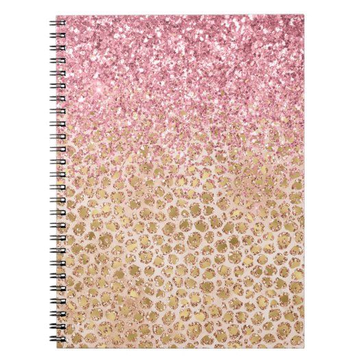 Girl Peach Gold Leopard Print Pink Glitzer Glitzy Notizblock (Vorderseite)