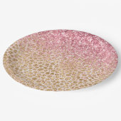 Girl Peach Gold Leopard Print Pink Glitzer Glitzy Pappteller (Schrägansicht)