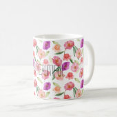 Girl Peach Pink Lila Floral Wasserfarbe Kaffeetasse (VorderseiteRechts)