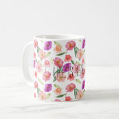 Girl Peach Pink Lila Floral Wasserfarbe Kaffeetasse (Vorderseite Links)