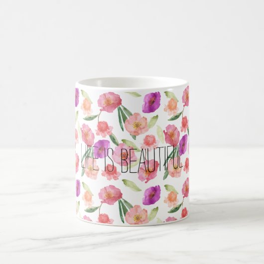 Girl Peach Pink Lila Floral Wasserfarbe Kaffeetasse (Mittel)
