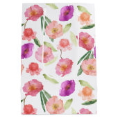 Girl Peach Pink Lila Floral Wasserfarbe Mittlere Geschenktüte (Rückseite)