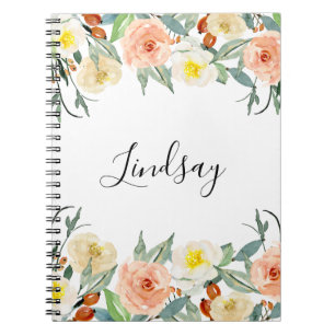 Girl Peach Wassercolor Blume Mit Monogramm Notizblock
